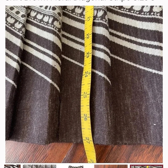 Double Knit 100% Wool Pleated MIDI Skirt Brown Floral Stripe Size 8 - Picture 6 of 7